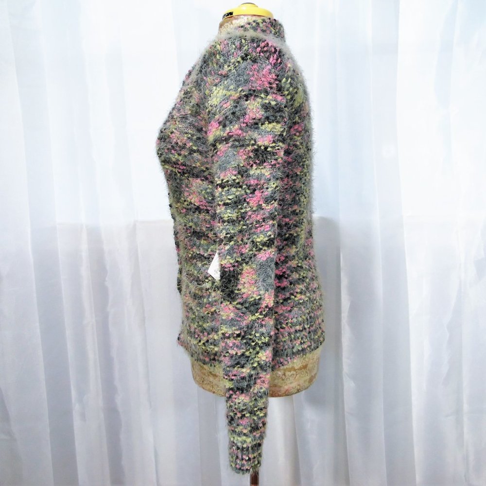 Fuzzy Multicolor Popcorn Knit Button Up Cardigan … - image 4